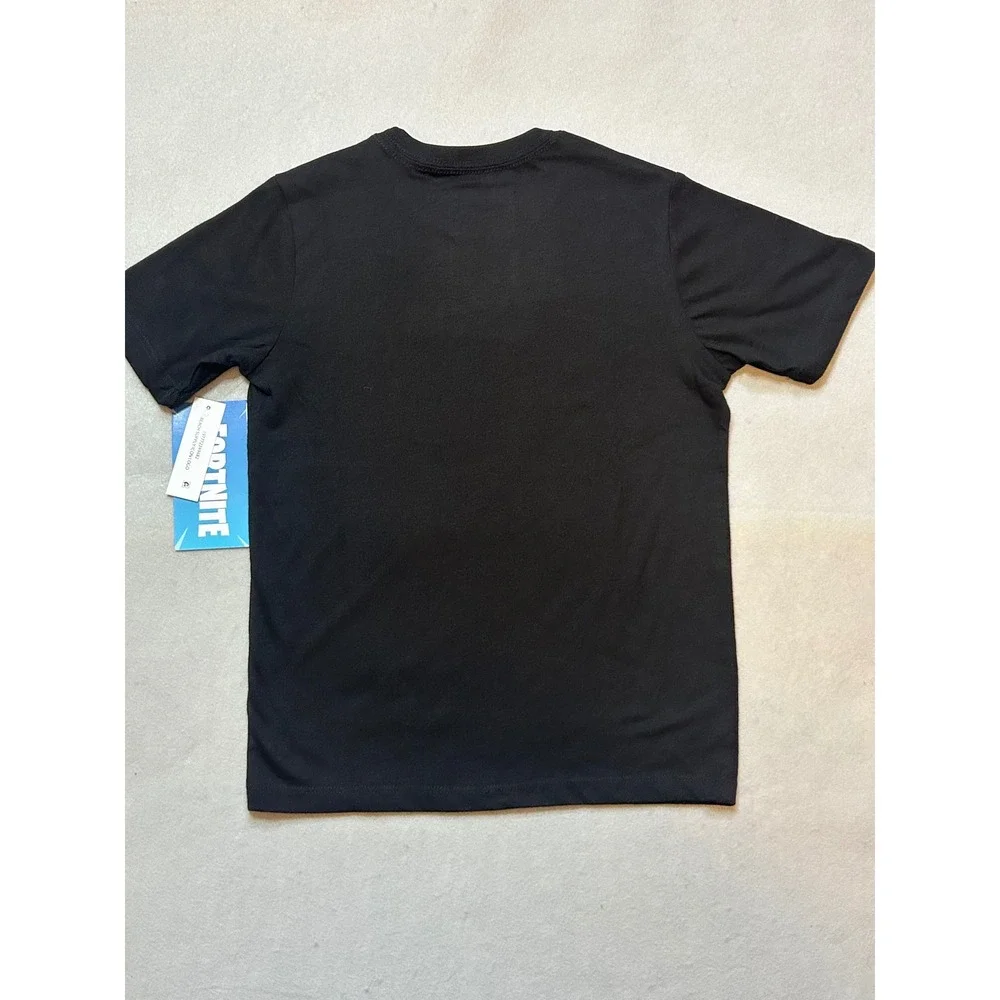 Fortnite Boys Black Graphic T-Shirt Yellow Teal Gradient Logo Size M 8 NEW